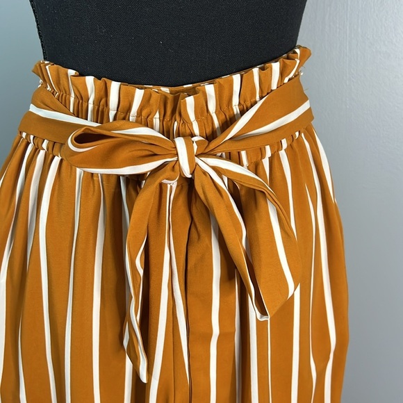 Orange and White Striped Scrunch Waist Flare Leg Pants - Picture 2 of 3